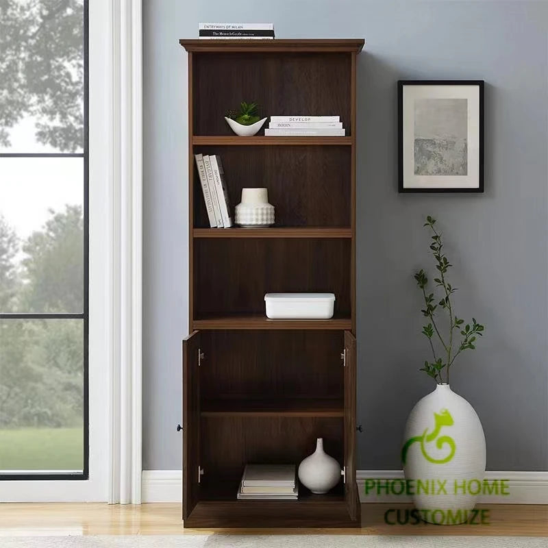 Vintage Tall Brown MDF Ladder Custom Size Modern Storage Wood Bookshelf Living Room Furniture for Books
