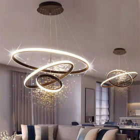 Modern Nordic 2/3 Ring LED Linear Pendant Light Interior Living Room Kitchen Dining Table Bedroom Hanging Decorative Chandelier