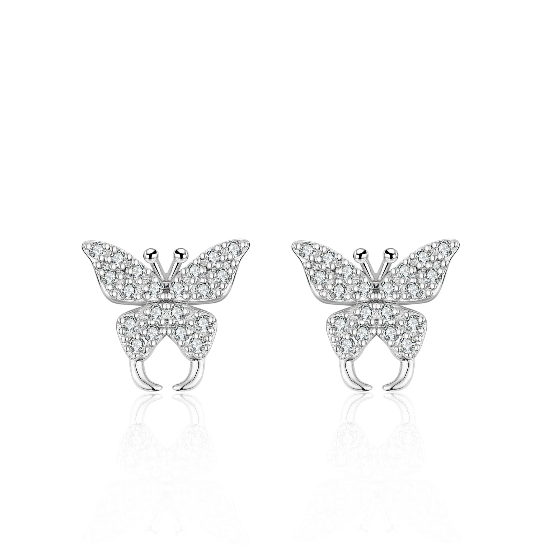 925 Sterling Silver Cute Animal Earrings with CZ Zircon Rhodium Plated Butterfly Studs Trendy Girls Jewelry Factory Wholesale