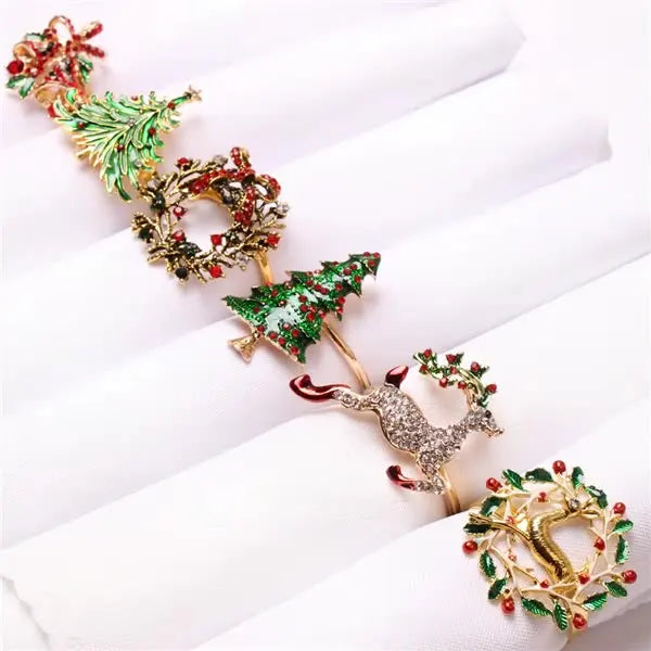Christmas Napkin Rings Christmas Tree Snowflake Wreath Moose Napkin Holder Table Decor for Wedding Christmas Thanksgiving