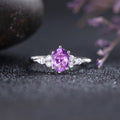 Beautiful Delicate 925 Sterling Silver Luxury Natural Oval Cut Amethyst Promise Diamond Rings Wedding Ring