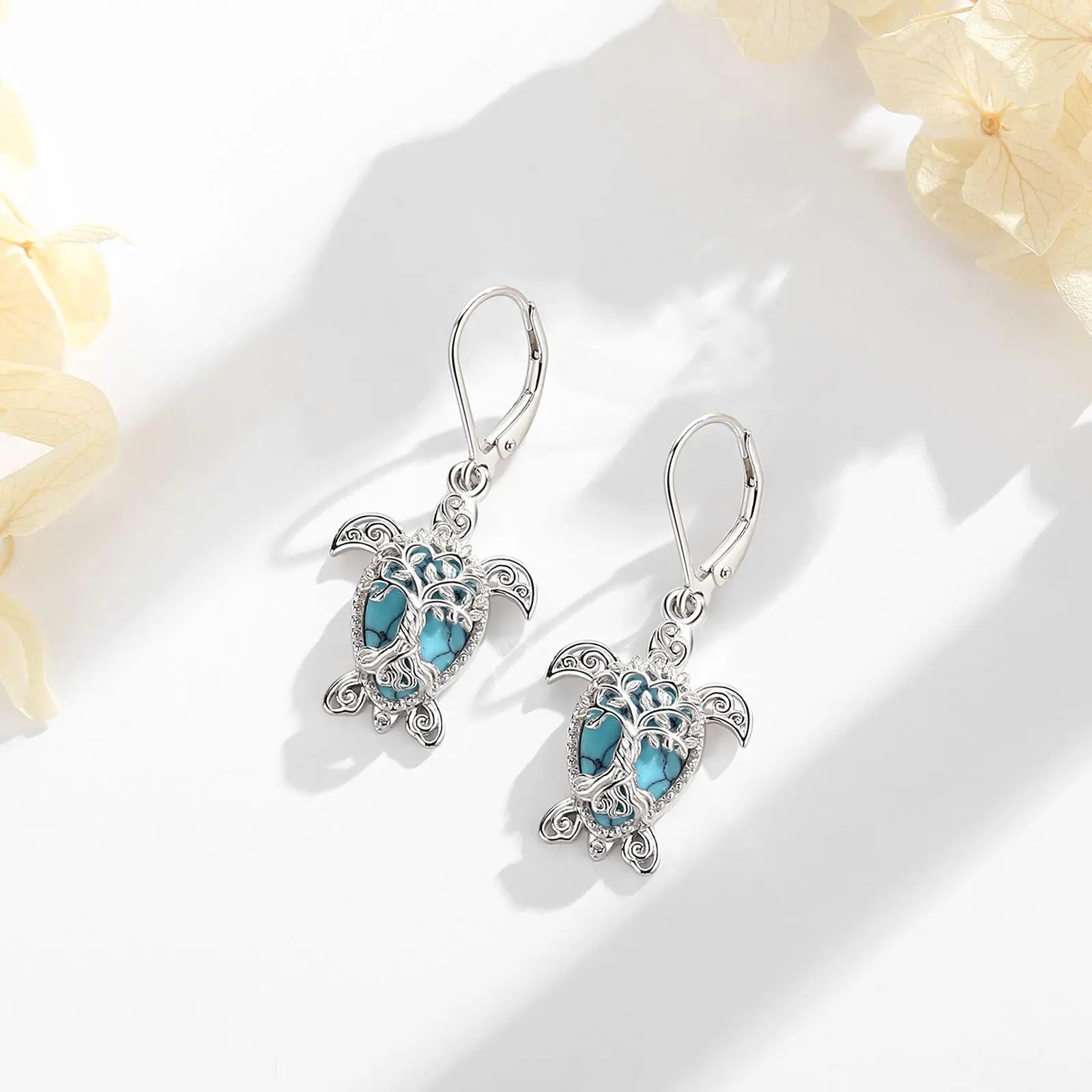 Merryshine Sterling Silver Plata 925 Jewelry Family Tree of Life Aretes De Moda Turquoise Turtle Dangling Drop Earring