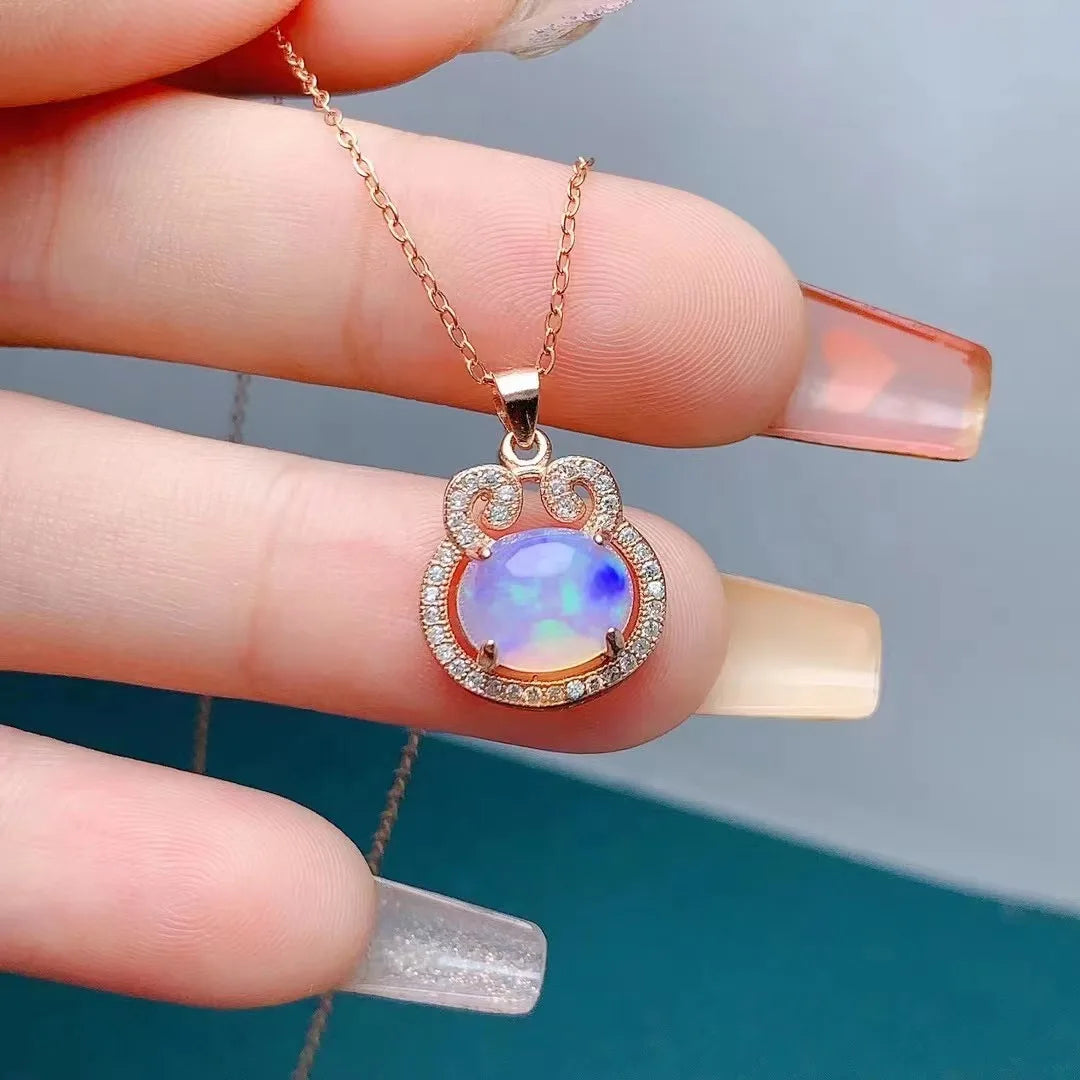 Wholesale 925 Sterling Silver Necklace Pendant Natural Opal Rhodium & Gold Plated CMA Certified for Women's Gift