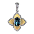 Elegant Rhodium and Gold Plated 925 Sterling Silver Natural London Blue Topaz Four Leaf Clover Pendant for Women Fine Pendants