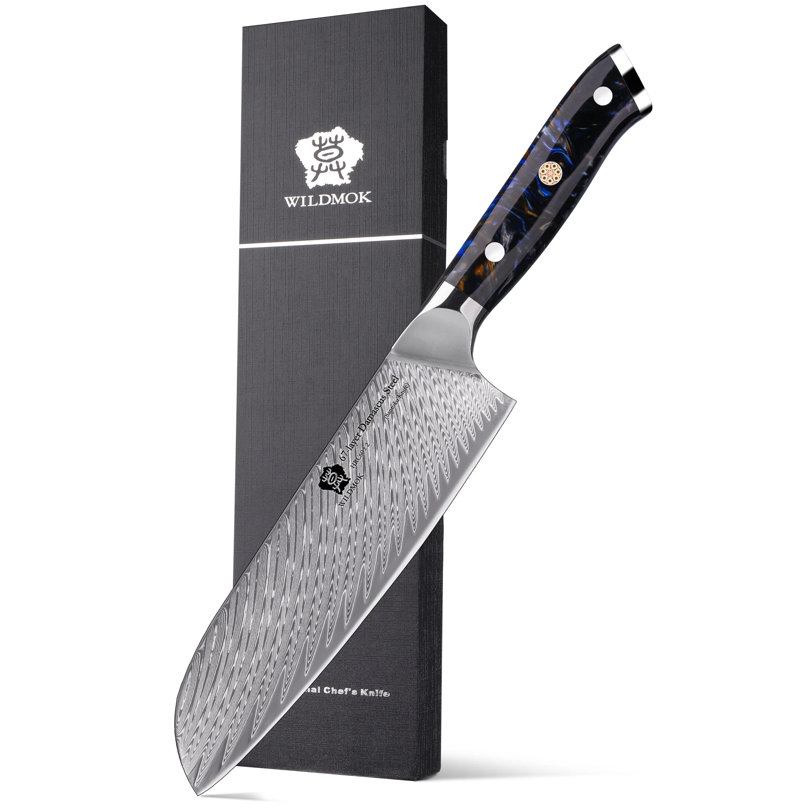 WILDMOK Professional 7 Inch Japanese 67 Layers Damascus Steel Kitchen Knife Santoku Chef Knife with Resin Handle