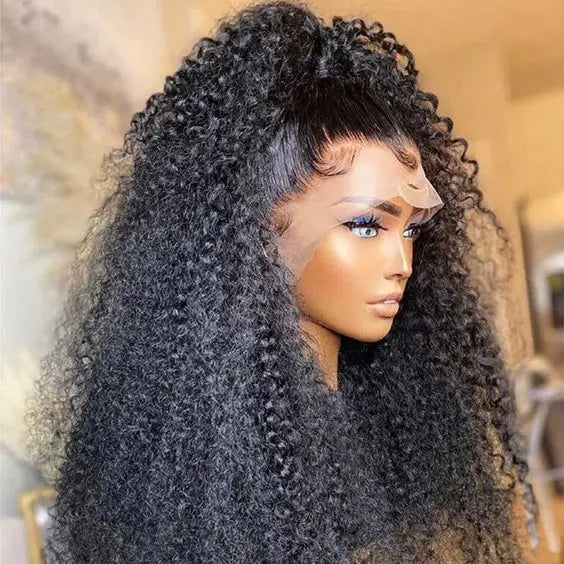Full Human Hair Kinky Curls Lace Front Wigs High Density Virgin Human Hair Kinky Curly Glueless HD Lace Wig for Black Women