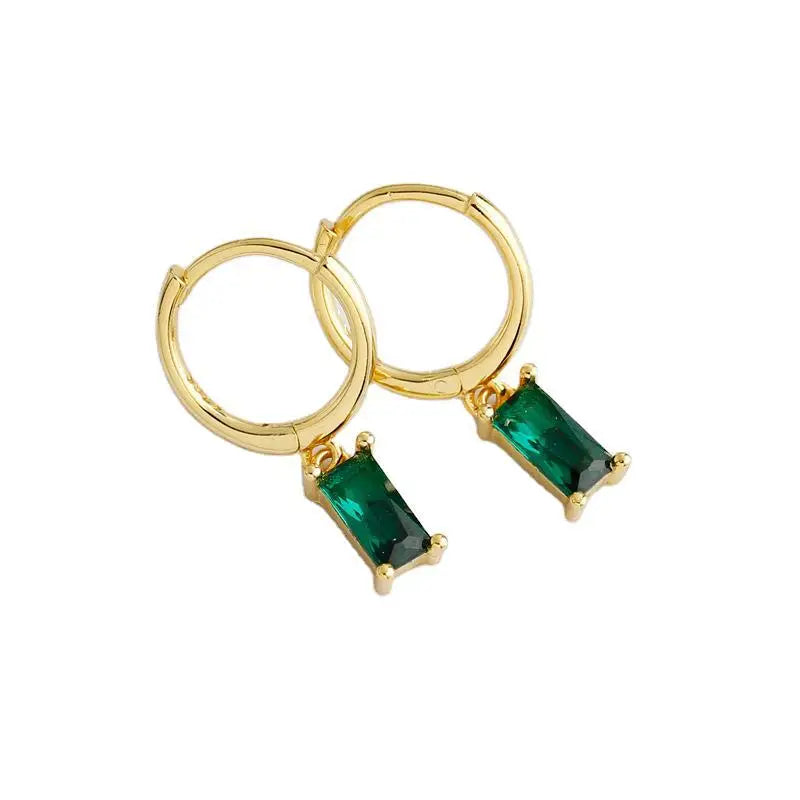 Genuine 925 Sterling Silver Geometric  Cubic Zircon Earrings 18K Gold Square Rainbow CZ Drop Earrings for Women