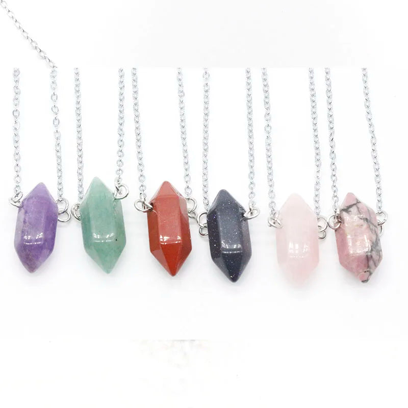 Crystal Point Pendant Necklace Wholesale Natural Rose Quartz Plated Silver Chain Woman Jewelry Stone Pendant Necklace