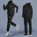 Men's Outdoor Windproof Jacket 2 Piece Reflective Zip up Nylon Streetwear Set Lightweight Water-Resistant Hooded Sport Tracksuit