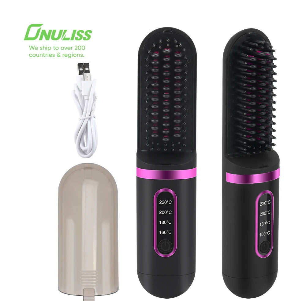 Negative Ion 2 in 1 Hair Straightener and Hair Curler Fast Heating Electric Hot Comb Ceramic Hair Straightener Comb for Travel
