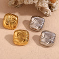 Dreamshow Square Engraved Wing Stud Earrings Gold Plated Statement Jewelry Stainless Steel Earrings
