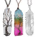 Wholesale Hexagonal Crystal Necklace 7chaka Rainbow Stone Tree of Life Pendant Necklace for Women