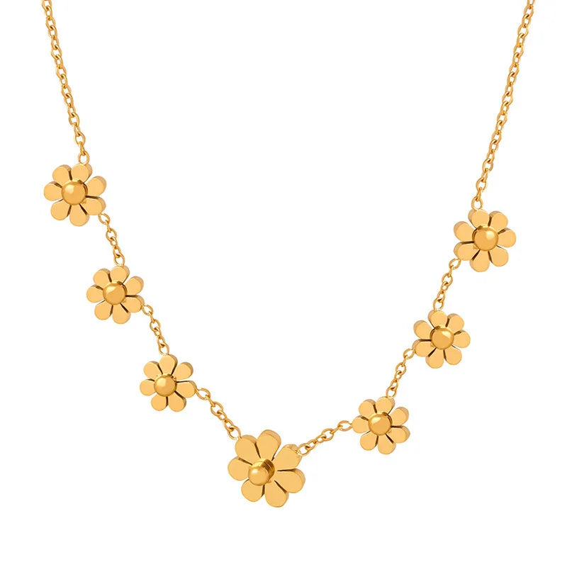 New High-grade Sense Light Luxury Classic 7 Small Chrysanthemum Collar Bone Necklace Stainless Steel Plated Gold Necklace