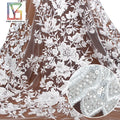 2022 New Luxurious White Floral Embroidery Glitter Crystal Beaded Lace Fabrics for Wedding Dress
