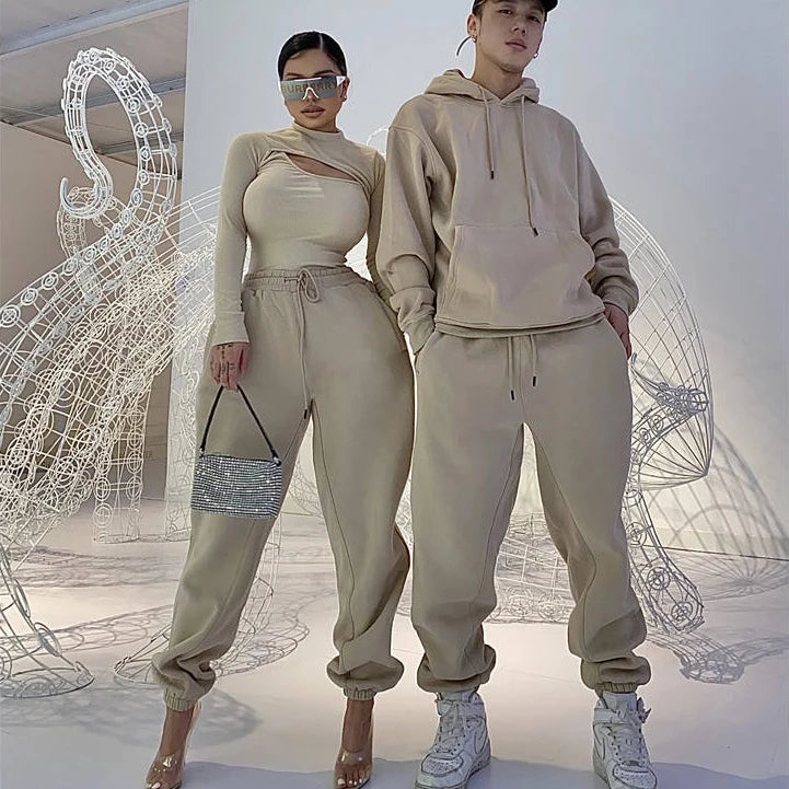 OS016 Custom Embroidery Hoodie Set Unisex Sweatpants Unisex Women Streetwear Two Piece Set Women Clothing Winter Jogger Set