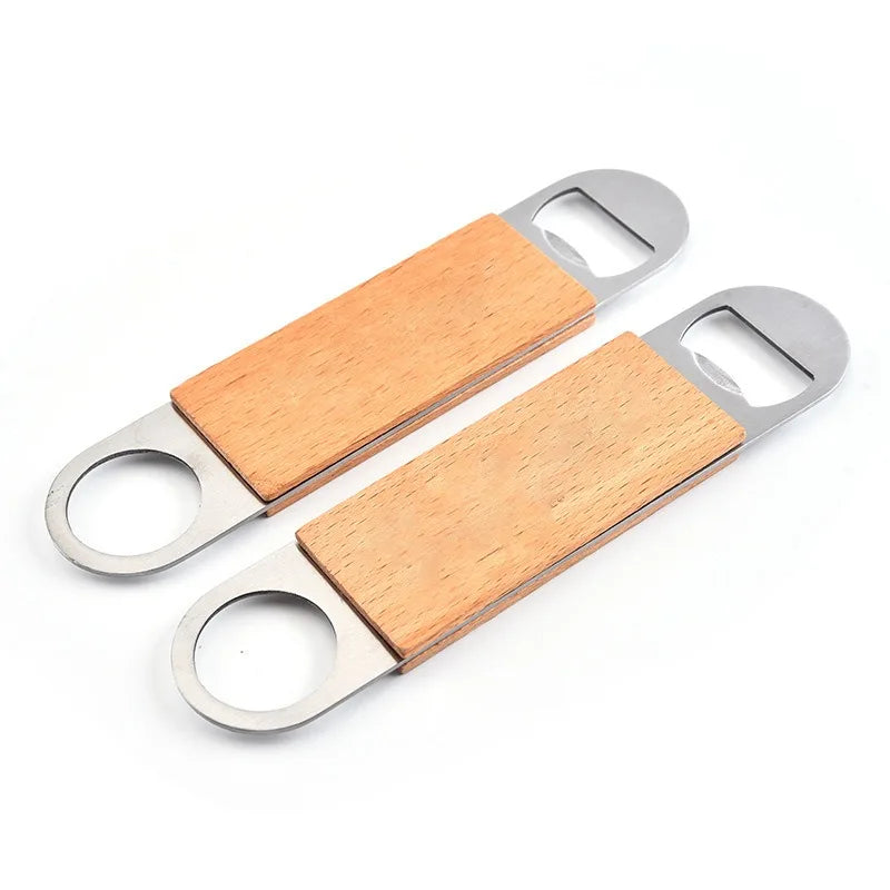 Stainless Steel Bottle Opener Flat Beer Opener Groomsmen Gift Creative Wooden Handle Bottle Opener