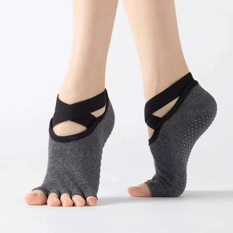 Women's Antislip Grip Five-Toe Barre Socks Wholesale Indoor Toeless Yoga Pilates Socks for Daily Use