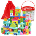 2024 New Solid Wood 100 Pieces DIY Stacking Building Block Set Car Letter Figure Educational Learning Toys for Kids Boys Girls