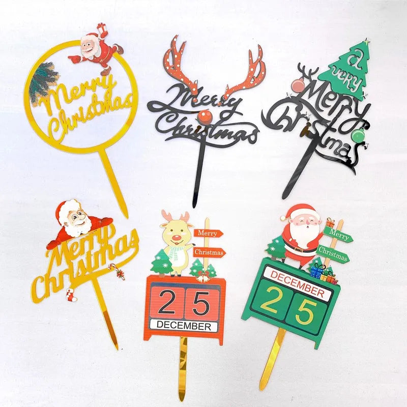 Christmas Printed Acrylic Cake Topper Manufacturers Directly for Baking Dessert Cake Decoration