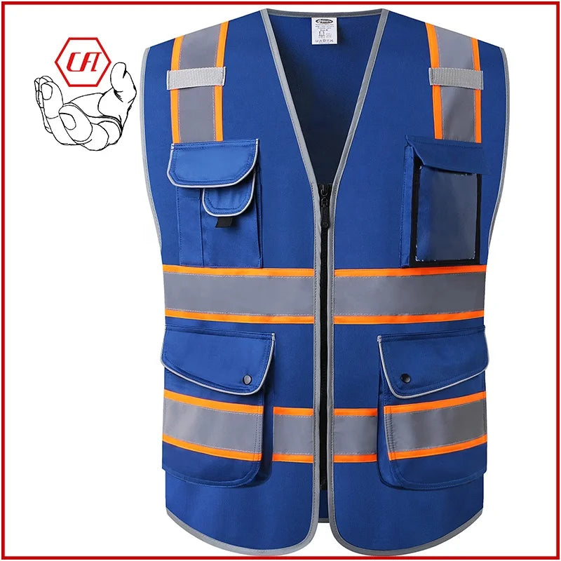 Blue Mesh Safety Vest Jacket Strip Personal Security Construction High Visibility Hi Vis Work Reflective Safety  Clothing