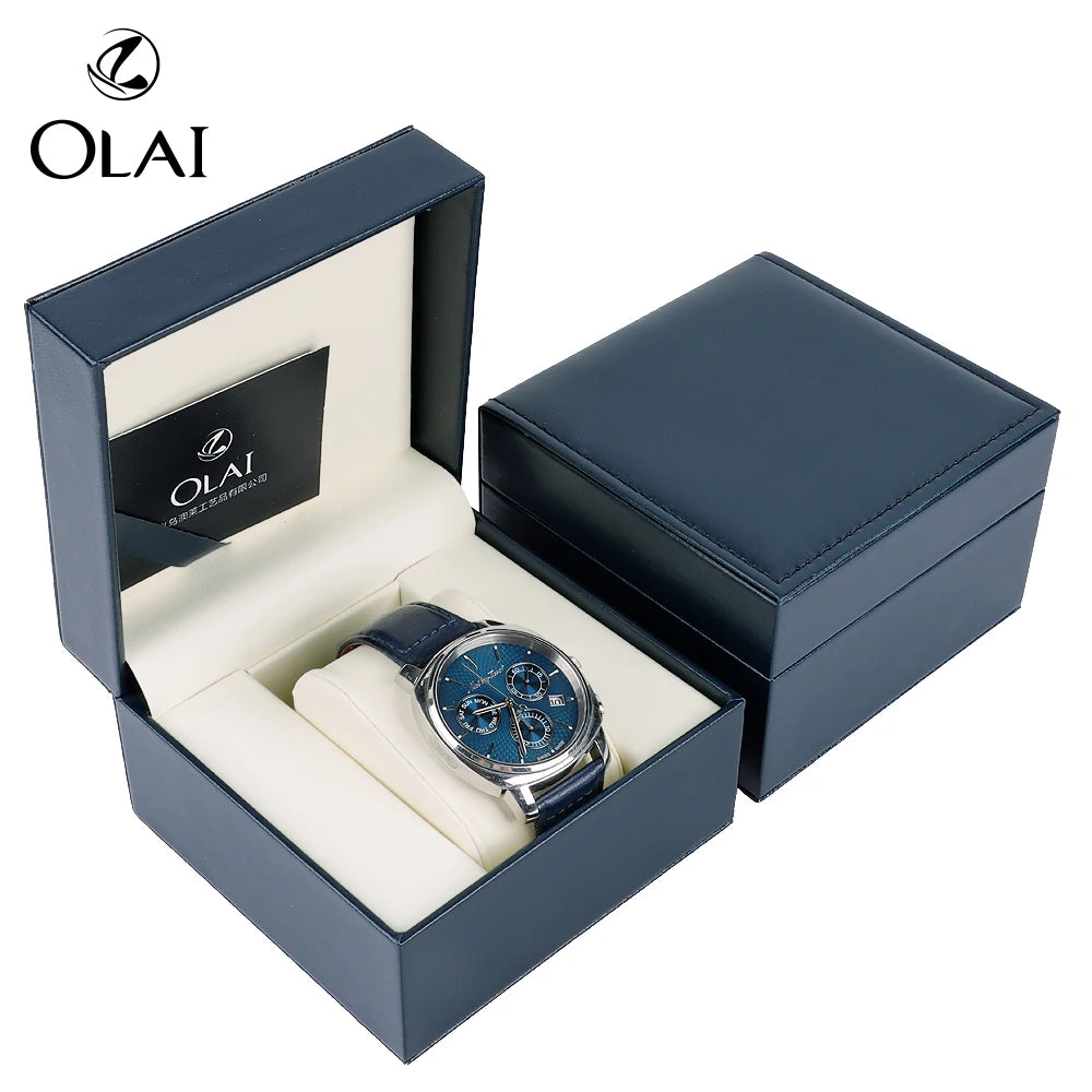 Stock Luxury Custom Logo Blue Pu Leather Watch Storage Packaging Box