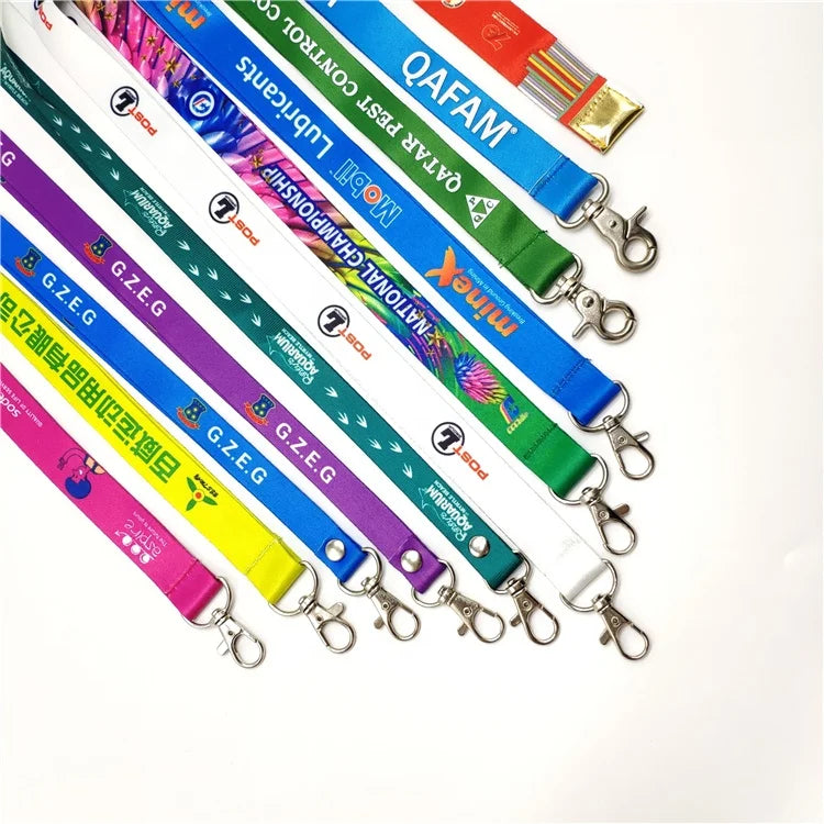 High Quality Custom Printed Logo Polyester Lanyards with Metal Hooks ID Card Holder Durable for Mobile Phone Use