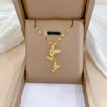 Titanium Steel Butterfly Tassel Zircon Pendant Necklace Charm Choker Chain for Women Wedding Engagement Stainless Steel Jewelry