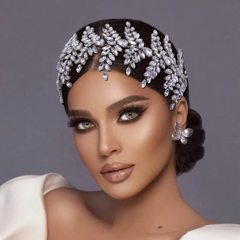 Luxury Rhinestones Alloy Flower Headband Silver Bridal Wedding Hair Vine Comb Headpieces Tiara Bridal Hair Accessories Jewelry