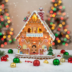 Wholesale Christmas Village Houses Animated Christmas Lighting Gifts 2024 Decors Gingerbread House with Colorful LED Lights