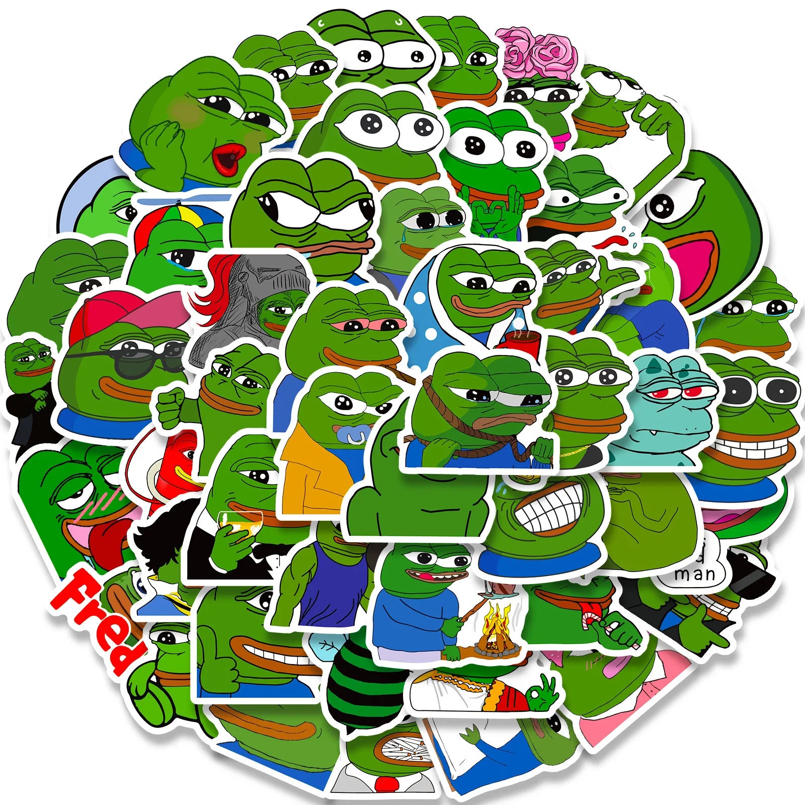 50PCS Cute Freddo Decals for Skateboard Car Laptop Bottle Decorative Cartoon Pepe Sad Frog Sticker