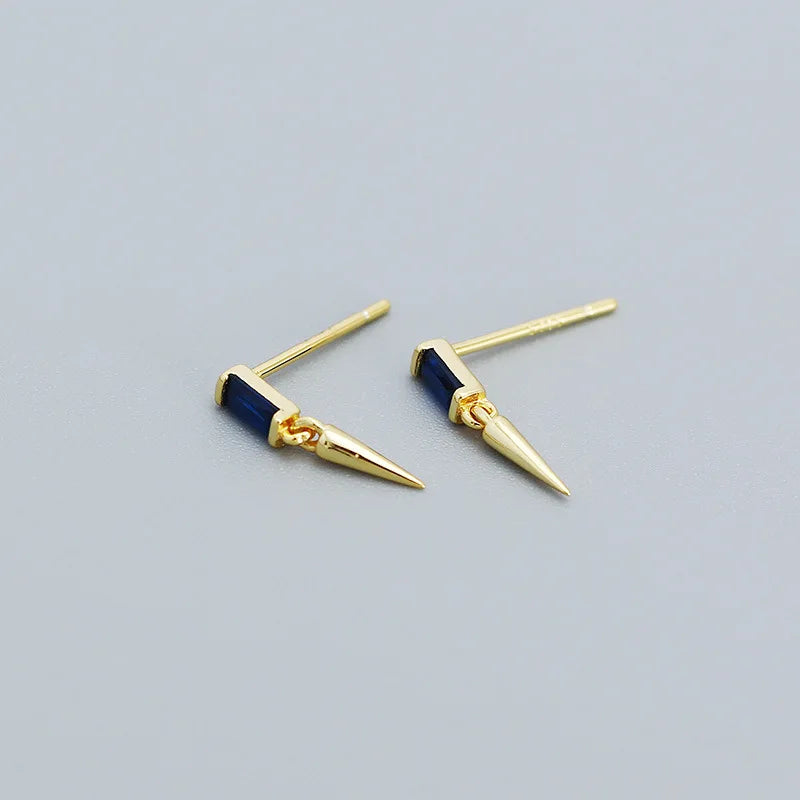 Punk Style 925 Sterling Silver Geometric Cone Earrings With Colored Zircon Stud Earrings