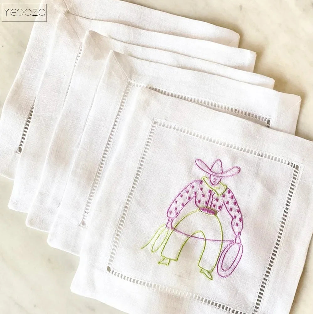 Personality Linen Embroidered Cocktail Napkins