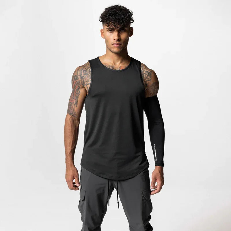 Best Selling Solid Tank Top Fitness Sports Vest Cotton Men's Sweat T-shirt Gym Slimming Plus Size T-shirt