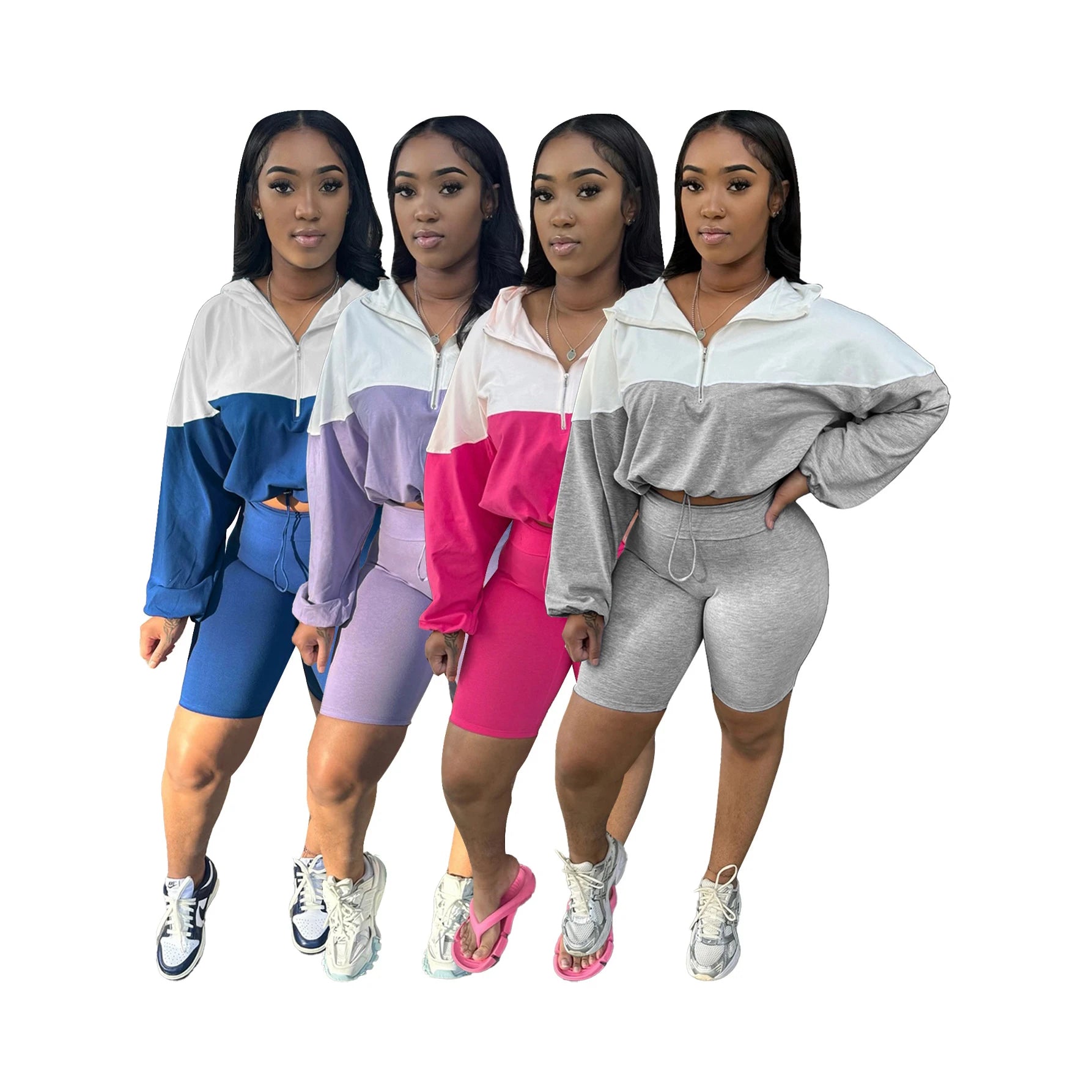 2024 New Arrival Two Piece Fall Sets Long Sleeve Hooded Women Two Piece Short Set Sport Casual Wear