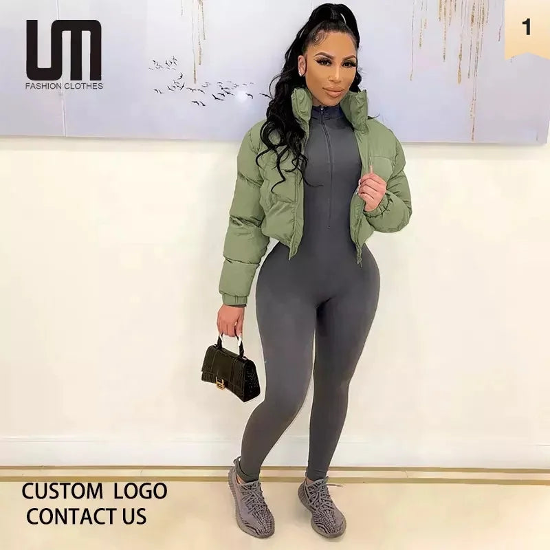 Liu Ming New Arrivals Women Winter Clothing Outwear Thick Puffer Jacket Zip up Turtleneck Cotton Bubble Coat