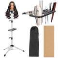 Leeons Black Iron Wig Mannequin Head Holder Stand Tripod with Square Tray for Wig Making Hair Extensions