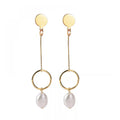 Wholesale Women Jewelry Statement Geometric Circle Long Stainless Steel Large Fresh Water Pearl Drop Earring