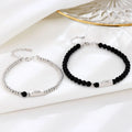 Black Agate Beaded Bracelets 925 Sterling Silver Engrave Dolphin Cuboid Charm Bracelet for Couple