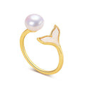 Wholesale 18k Gold Plated Sea Shell Fish Tail Elegant Natural Freshwater Pearl Ring Jewelry Women