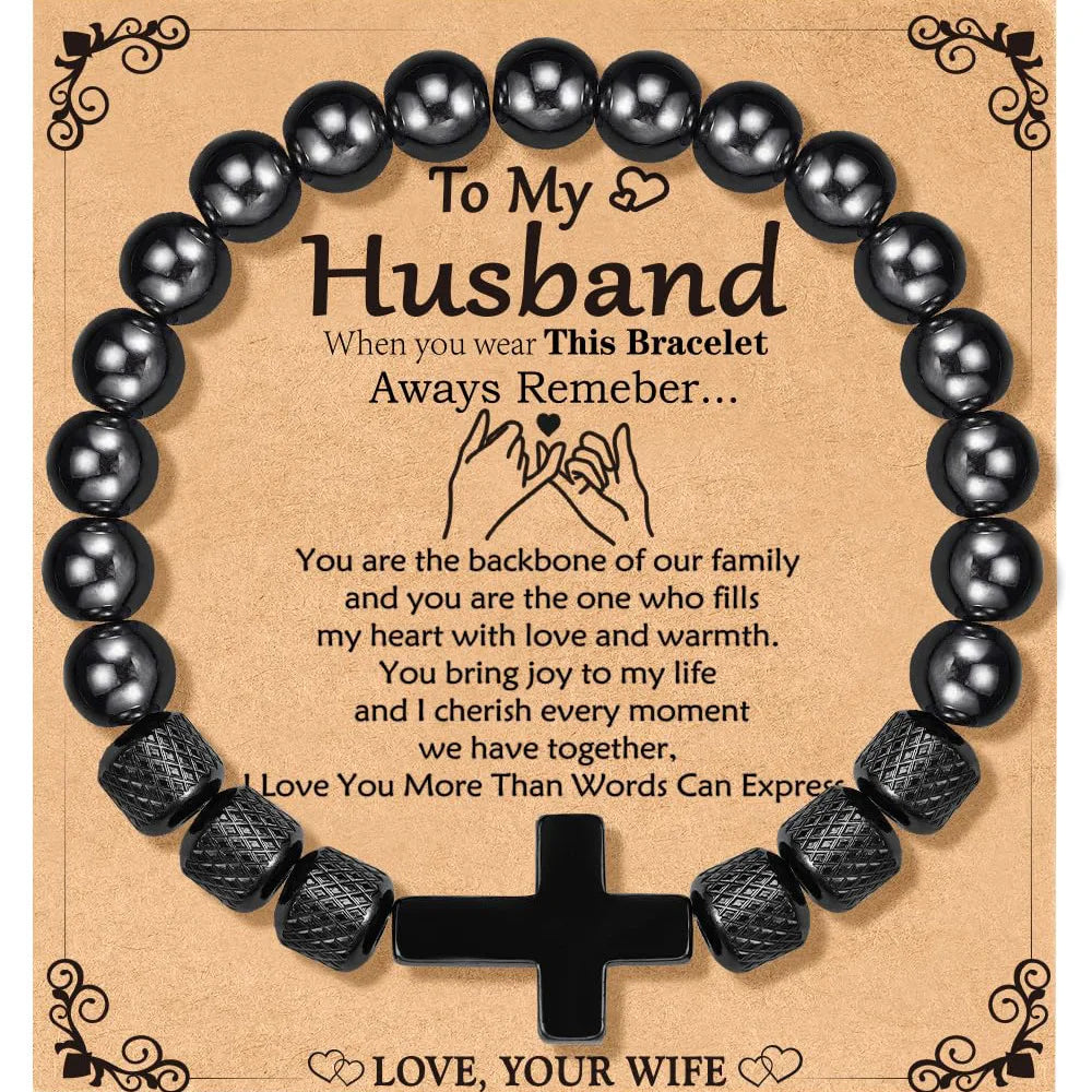 Christian Men's Stainless Steel Stretch  Cross Natural Tiger Eye Lava Stone Turquoise Crystal Healing Gemston Beaded Bracelet