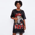 Bling Tiger KISS Print Half Sleeve Crewneck Loose Mini Dress Clubwear Women Sparkly Sequin T-shirt Dress Cute Tunic Blouse