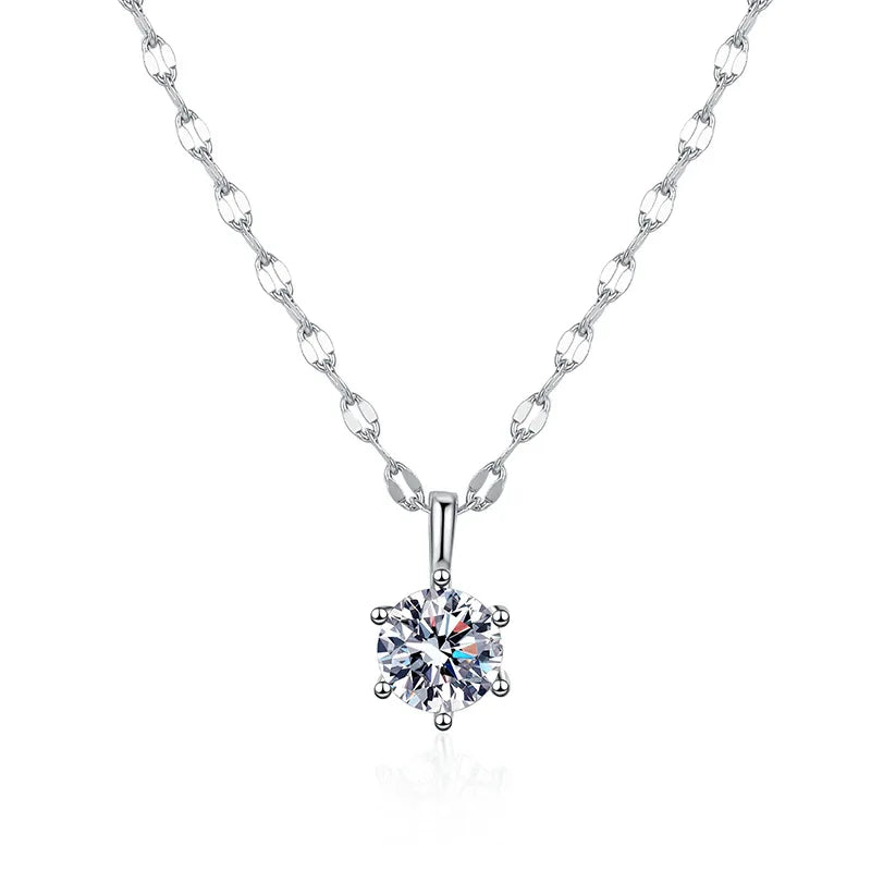 Classic Six-claw Moissanite Jewelry Luxury 925 Sterling Silver Platinum-plated Diamond Pendant Necklace for Women