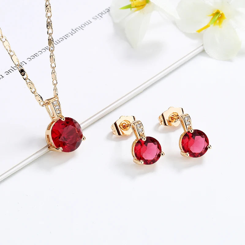 Brass Gold Plated Joyeria Necklace and Earrings Set for Lady Stud Earring Necklace Set Wholesale Distributor Oro 18k