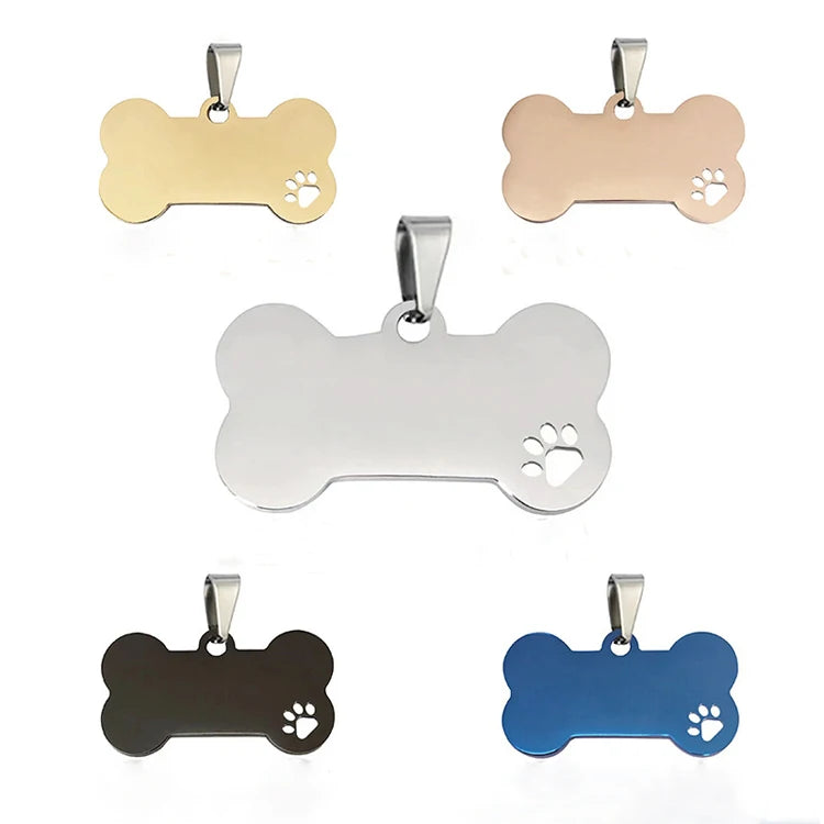 Wholesale Multicolor Metal Tags Hollow Dog Paw Bone Shape Stainless Steel Pet Tags