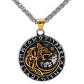 Norse Viking Wolf Head Rune Engraved Letters Amulet Necklace Stainless Steel Punk Viking Wolf Necklace Men