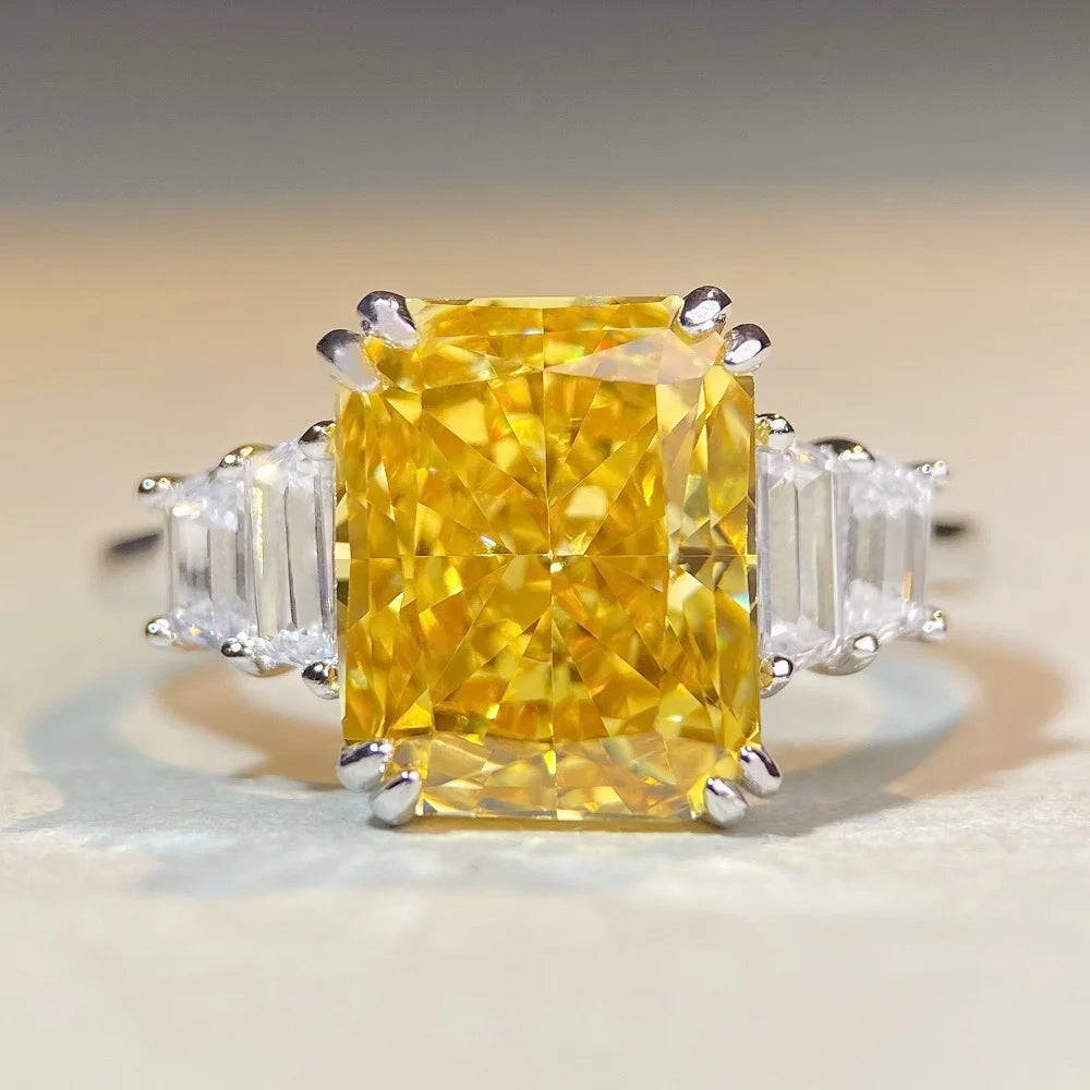 5A Colored CZ Cubic Zircon Emerald Cut Three Stone 925 Sterling Silver Wedding Engagement Rings Wholesale Price