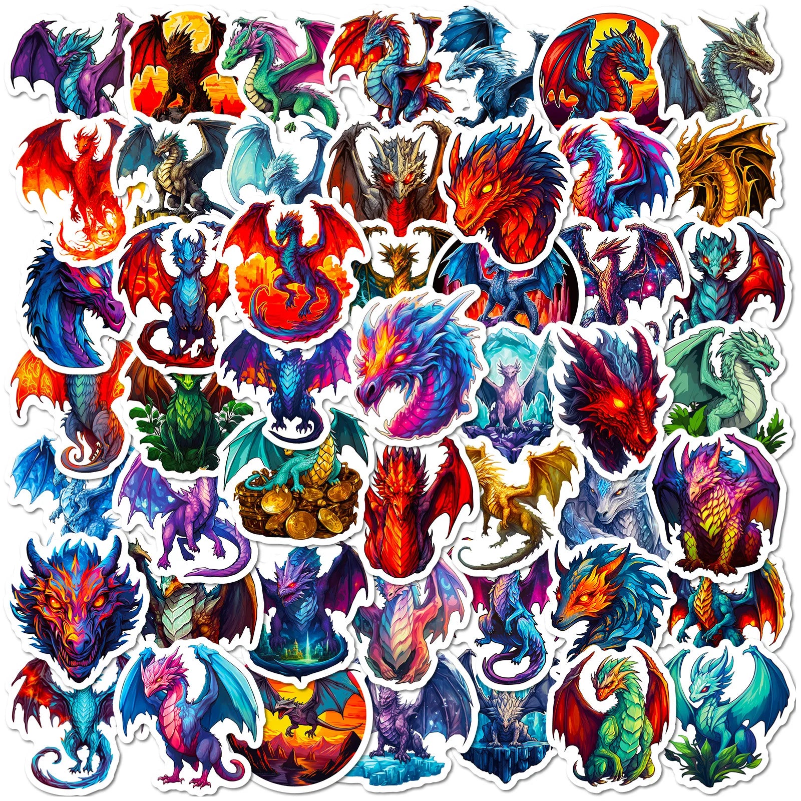 Newly 50pcs Cool Fashional Aesthetic Neon Colorful Cartoon Dragon wings of Fire Sticker