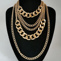 Exaggerated Punk Hip Hop Mixed Long Chunky Heavy Metal Choker Necklace Gold Plated Multi-Layer Thick Chain Necklace