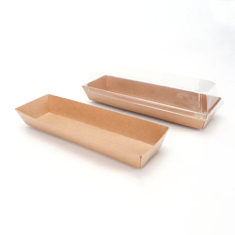 Custom Printed Available Paper Food Tray Kraft Paper With Lid Paper Disposable Cake Box Sandwich Box Snack Packaging Box Accept