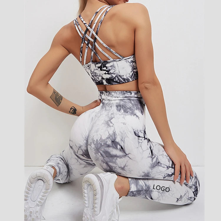 Tuta Donna Sport Two Piece Seamless Yoga Gym Workout Women Clothing Tracksuit Fitness Tie Dye Outfits Active Wear Set